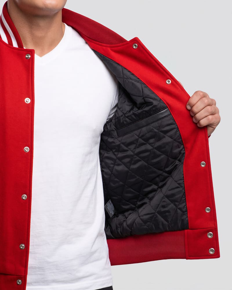 Red Wool & White Genuine Leather Varsity Letterman Jacket — lining