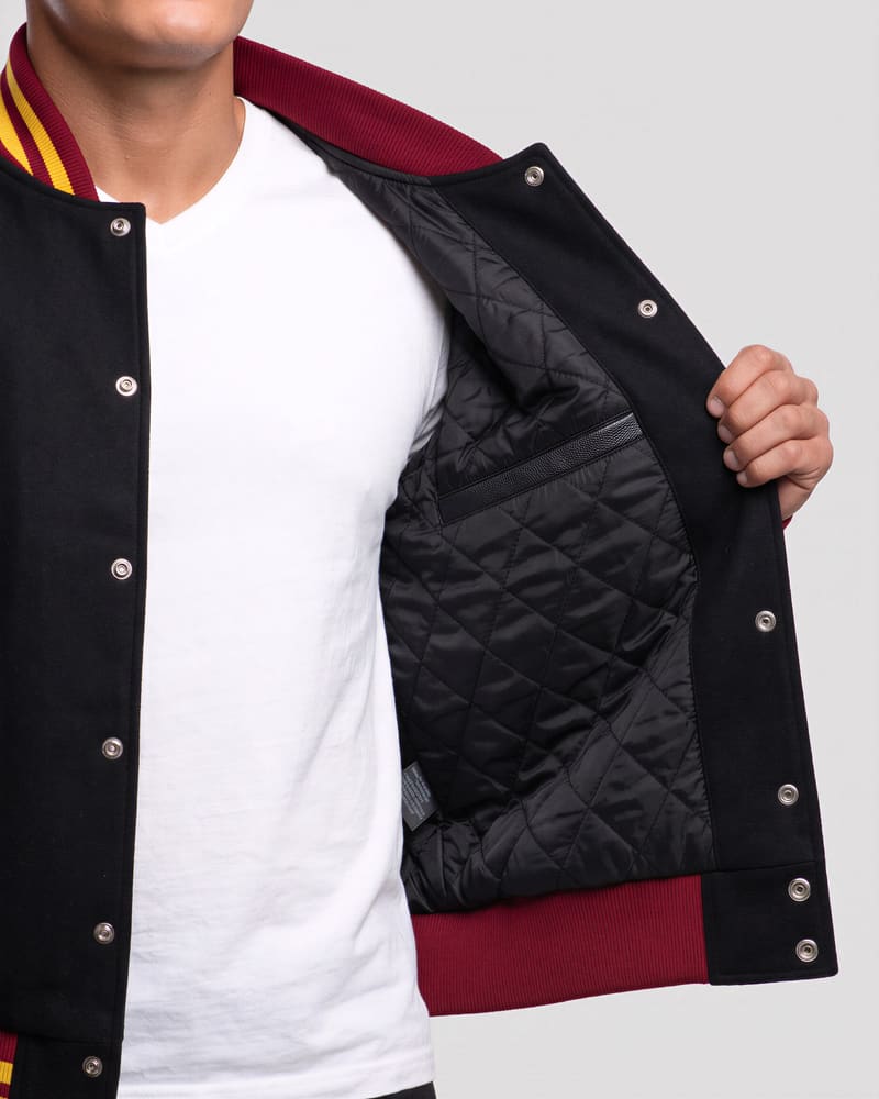 Iowa State Cyclones Black Wool & Black Leather Varsity Jacket — lining