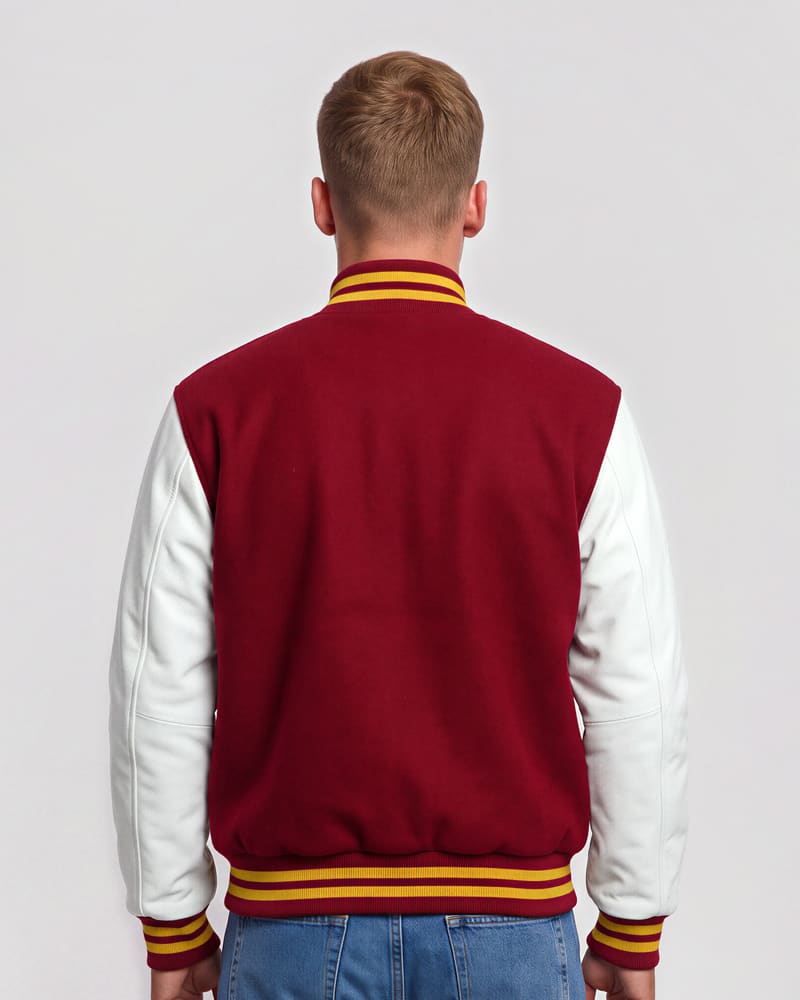 Iowa State Cyclones Cardinal Red Wool & White Leather Varsity Jacket — back