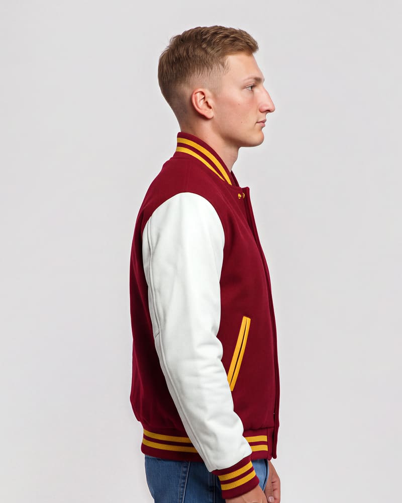 Iowa State Cyclones Cardinal Red Wool & White Leather Varsity Jacket — profile